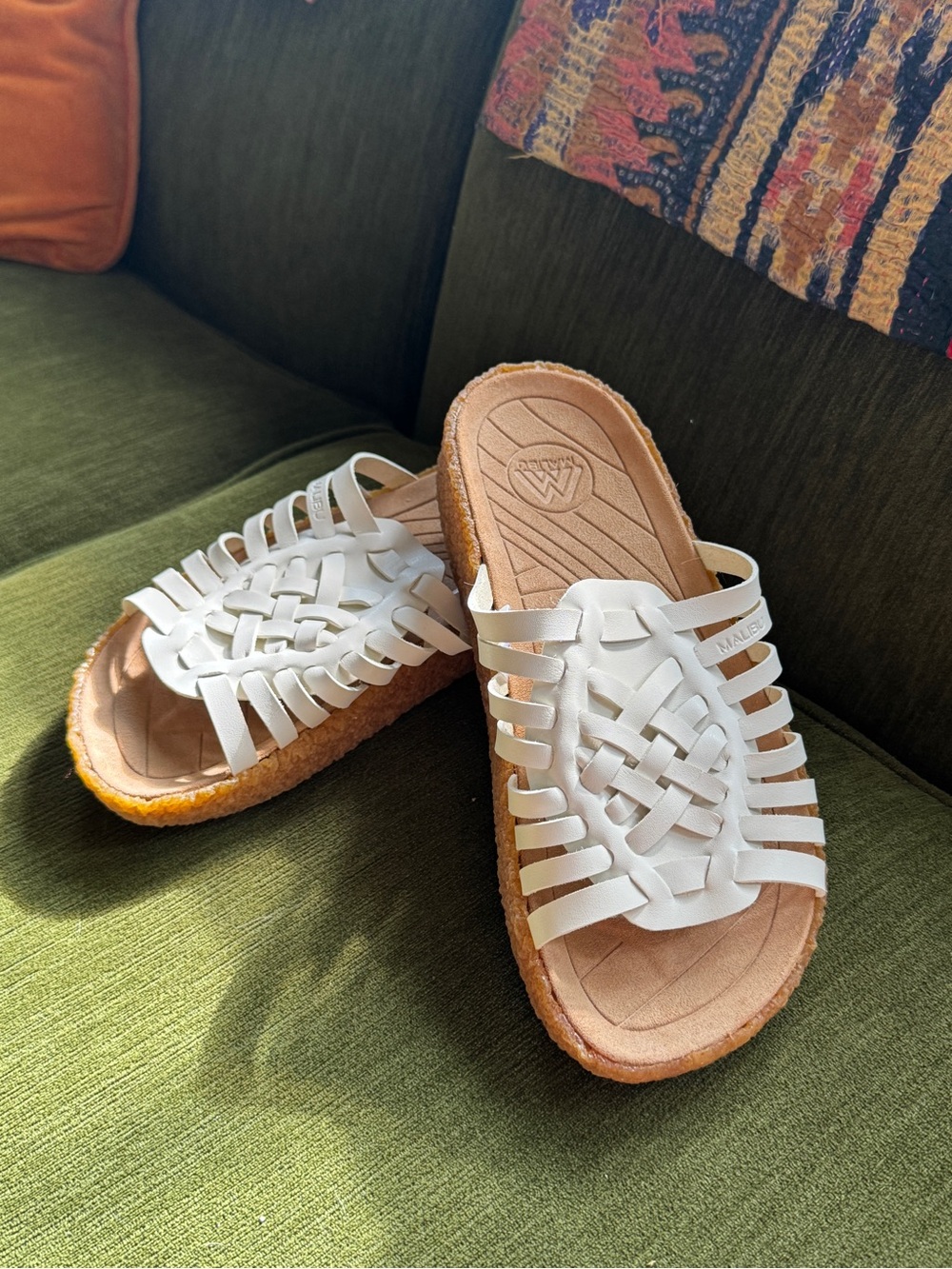 White Woven Malibu Cove Slide Sandals with Crepe Sole